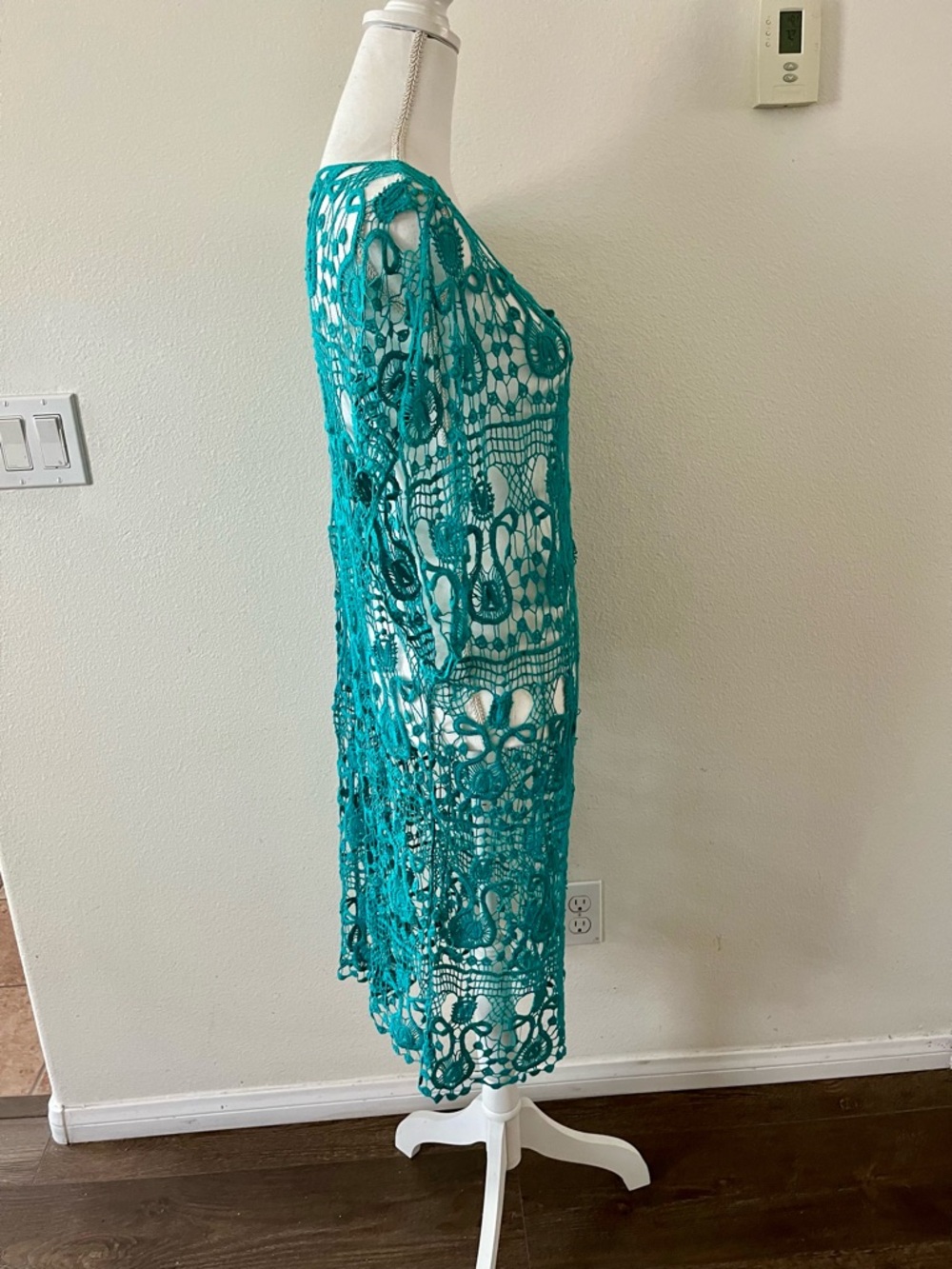 Turquoise Crochet Swim Cover-Up Dress - Picture 3 of 6
